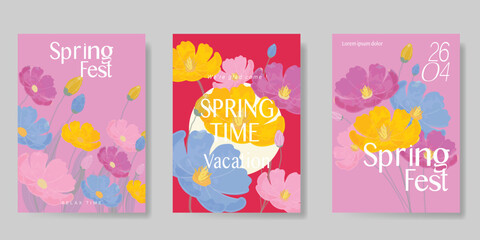 Naklejka premium watercolor Spring Floral invitation card vector. Hand drawn botanical flowers template background. Design illustration for wedding, vip cover, poster, rsvp modern card, birthday party.