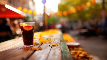 Glass of sangria with citrus slices, evoking warm Spanish festive celebrations.