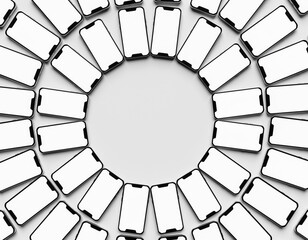 Circular Ring of Smartphones Screens Facing Up Isolated on White