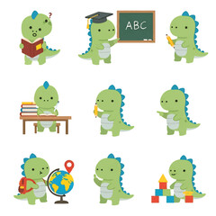 Cute and funny cartoon animal vector set dino in colorful style © riska