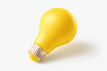 Bright yellow lightbulb casting a shadow against a white backdrop. 3D render