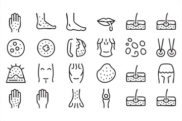 Fototapeta na wymiar Dermatology Medical Line Icons for Skin Conditions and Symptoms