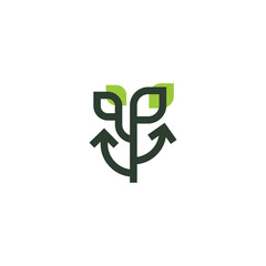 Modern Minimalist Linear Logo of Sprouting Plant with Circular Arrows for Sustainable Growth and Circular Economy