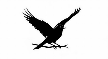 Obraz premium Silhouette of a Bird Taking Flight from a Branch.