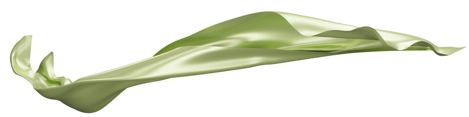 Fototapeta premium Flying green silk textile fabric flag background. Smooth elegant Satin Isolated on white Background for grand opening ceremony.