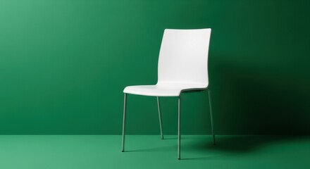 Minimalist White Chair Against Green Backdrop - Modern Design and Simplicity.