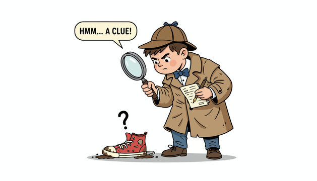 Young Detective Examining Clue with Magnifying Glass.