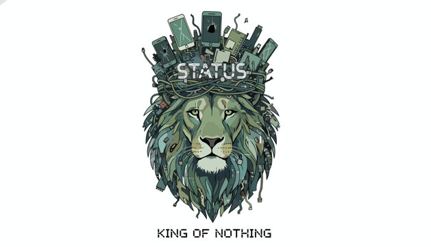 Lion Head with Crown of Status and King of Nothing Text.
