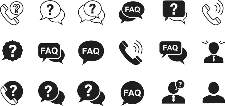 Collection of icons for frequently asked questions and customer support
