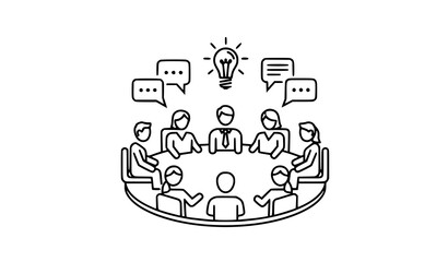 Team Collaboration Meeting Outline Icon Set &ndash; Business Brainstorm Vector