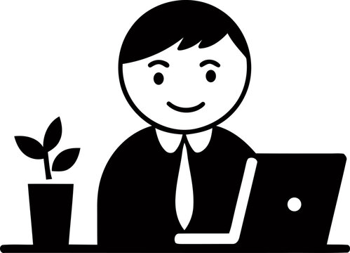 Professional working with a laptop and a small potted plant beside them