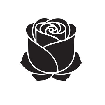 Minimalist Rose Flower Line Art Icon in Bold Black Outline
