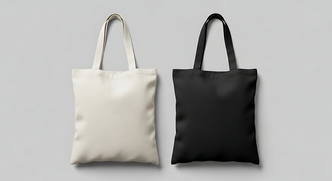 Canvas bag. mockup of fabric tote. Cloth totebag with handle. template of black and white cotton eco bag. Reusable tote for shopping. Blank mock for shopper. Ecobag for grocery