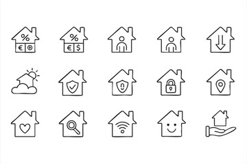Home ownership and property management icon pack for real estate platforms and mobile apps