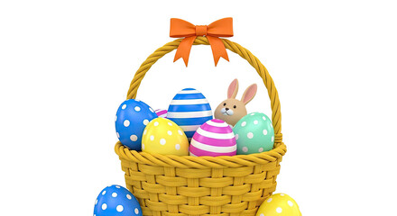 Easter Basket with Decorated Eggs and Bunny