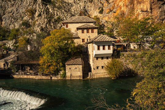 Blagaj Tekija dervish monastery tekke at the Buna river spring cave in Bosnia and Herzegovina.
