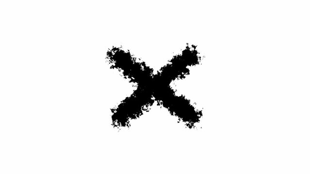 A black X mark with a rough textured brush stroke effect on a clean white background cross symbol