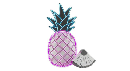 3D Neon Pineapple and Slice