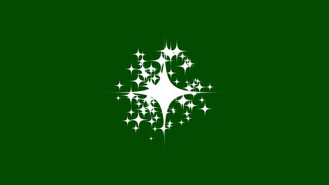 Sparkling stars shine animation, sparkle star light effect, glitter star motion, white cartoon blinking stars, flat vector doodle sparkle, sparkle particle movement on green screen background. 4K