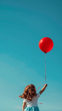 Ni&ntilde;a jugando con un globo rojo