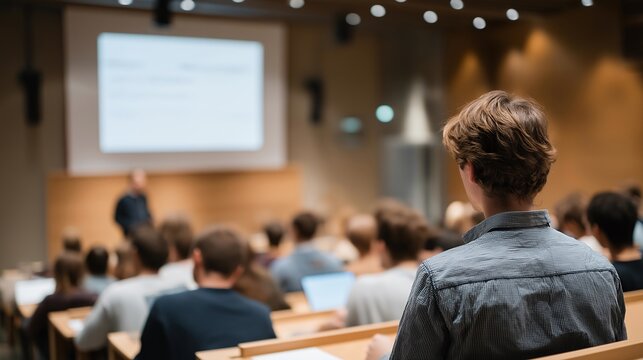 Vibrant university lecture hall buzzing with students learning about databases, highlighting the relevance of data management in contemporary education. Bright, inviting space with engaged