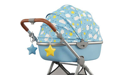 Blue Baby Stroller with Cloud and Star Pattern
