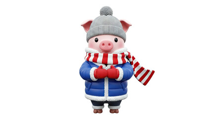 Cute pig character in winter clothing