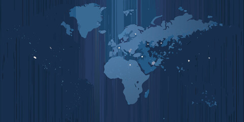 Abstract world map with illuminated points against a dark blue background