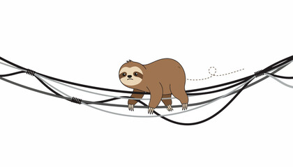 Naklejka premium Cute Sloth Walking on Vines in a Minimalist Illustration.