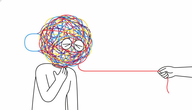 Complex Thoughts and Communication Challenges Represented by Tangled Threads.