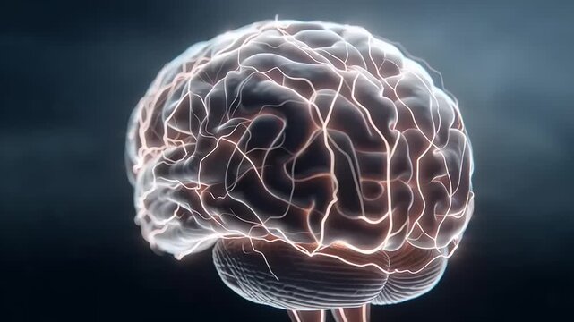 Detailed 3D Human Brain Visualization with Subtle Glowing Effects and Intricate Structures