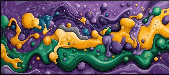 Abstract Fluid Color Patterns with Yellow, Green, and Purple Hues