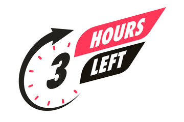 Timer 3 hours left arrow clock icon for promotion, promo offer, sale, social media post