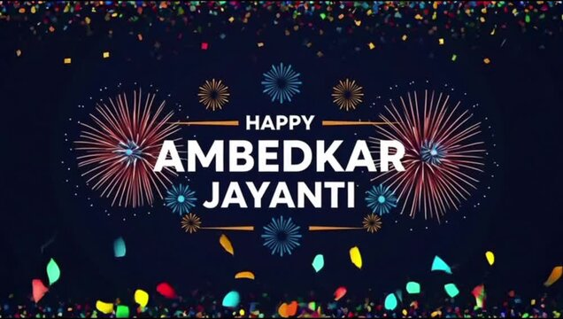 Happy ambedkar jayanti celebration with colorful confetti on dark background