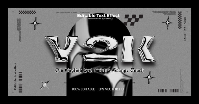 Y2K chrome text effect vector, futuristic liquid metal lettering, silver metallic 2000s aesthetic typography, shiny chrome graphic element.