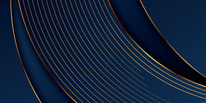 Dark blue abstract background with elegant and luxurious golden curved lines decoration. Premium design with modern shadow line effect. VOL. 5