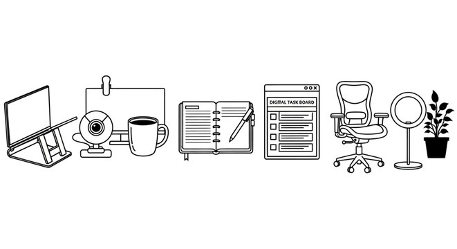 Modern home office essentials and digital productivity tools for remote work.