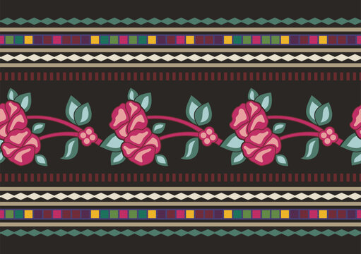 Traditional Slavic, Balkan, Bulgarian decorative border seamless vector series. Ornamental motifs for folklore costume, clothing, textile, embroidery, damask, craft knitting, sewing. Cultural heritage
