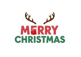 Obraz premium Merry christmas text with reindeer antlers on white background