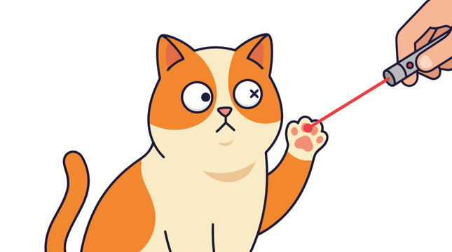 Cute orange and white cat playing with a red laser pointer dot.