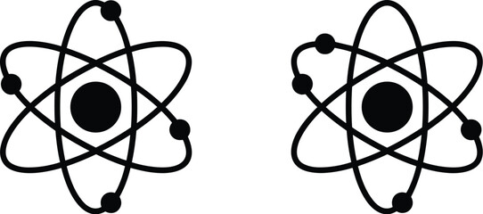 Stylized atomic structure icons with nucleus and orbiting electrons, educational physics and chemistry symbols for science, molecular theory, and learning. © Sagor Creatives