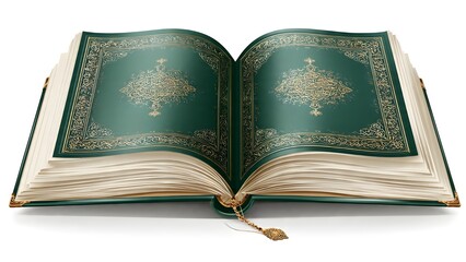 Obraz premium Open Quran with Ornamental Green Cover and Gold Embellishment