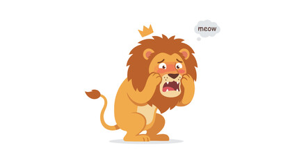 Fototapeta premium Sad Lion Cub Wearing Crown and Crying Meow.