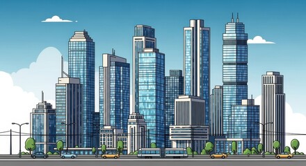 Fototapeta premium Modern Cityscape Illustration with Skyscrapers and Urban Environment.