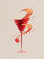 Elegant cocktail glass featuring vibrant red drink with playful