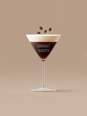 Elegant cocktail glass showcasing rich espresso layers topped wi
