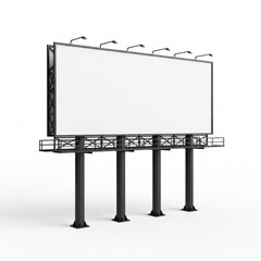 Obraz premium A large, empty outdoor advertising billboard with a blank white display area and multiple support posts, isolated on a white background.
