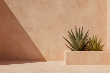 Minimalist design showcases contrasting textures and shapes with resilient plants.