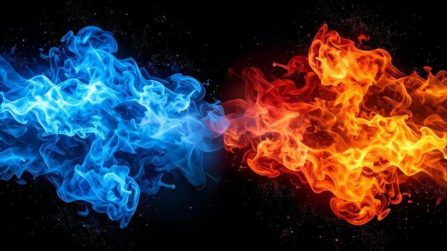 赤と青の炎. バーサス背景. Red and Blue Flames. Versus background. AI generated.