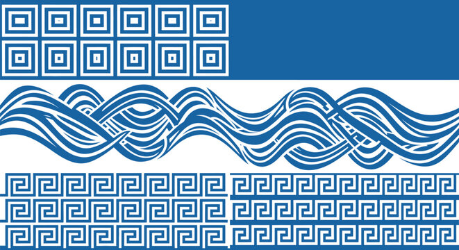 Set of blue greek key border vector patterns